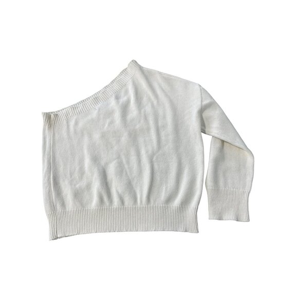 Dèluc Crop Top Size Large One Shoulder Sweater Off White Knit Minimalist Modern - Picture 2 of 7